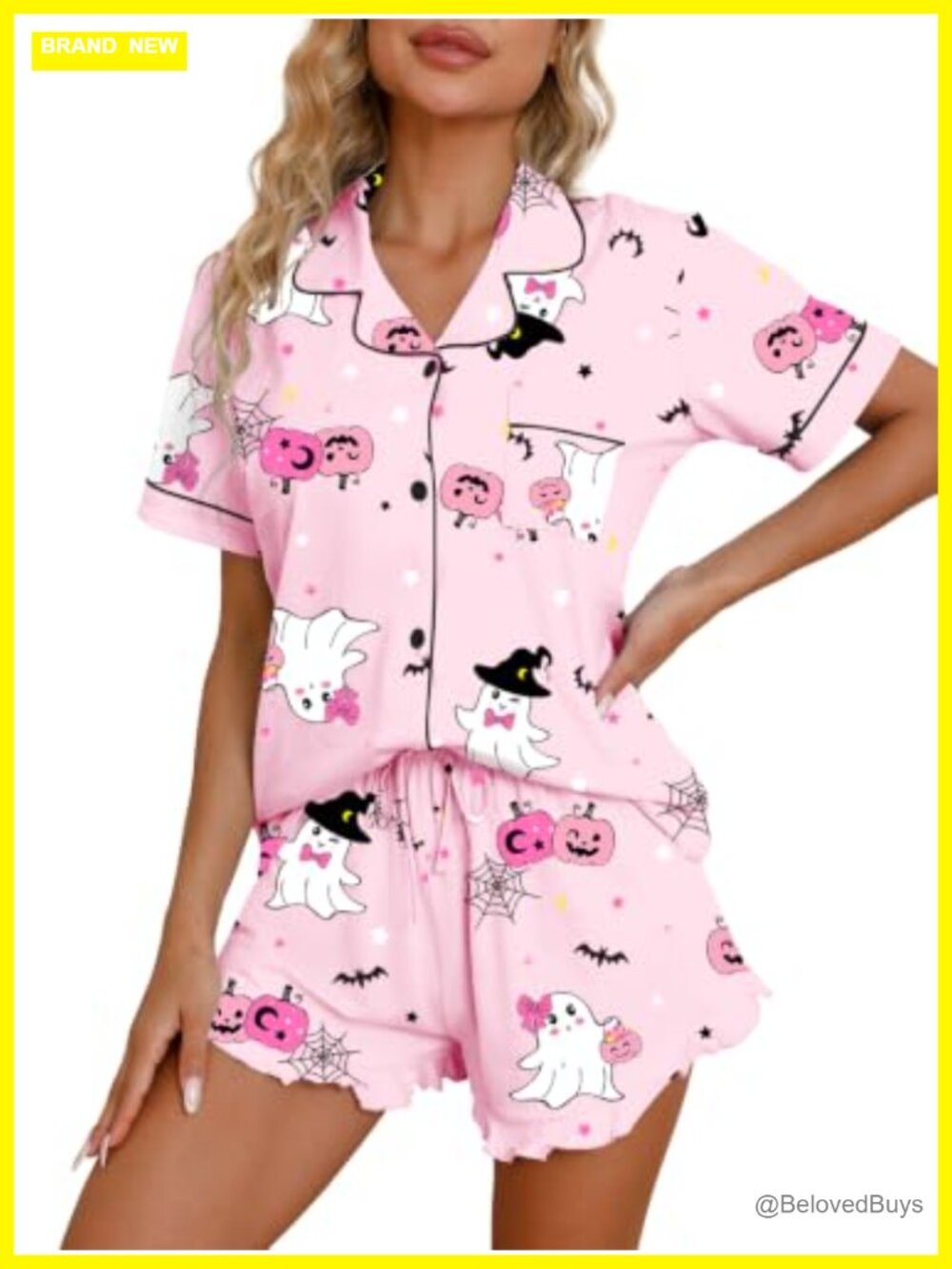 Women's 100% Cotton Pajama Set Button Down Top Ruffle Shorts Sleepwear
